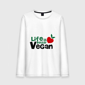 Мужской лонгслив хлопок с принтом Vegan life is better в Тюмени, 100% хлопок |  | Тематика изображения на принте: 