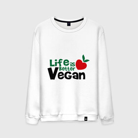 Мужской свитшот хлопок с принтом Vegan life is better в Тюмени, 100% хлопок |  | Тематика изображения на принте: 
