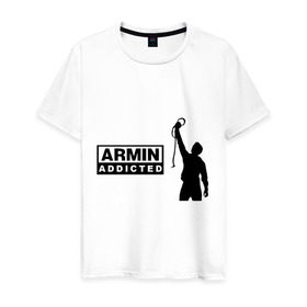 Мужская футболка хлопок с принтом Armin addicted в Тюмени, 100% хлопок | прямой крой, круглый вырез горловины, длина до линии бедер, слегка спущенное плечо. | addicted | buuren | van | аrmin