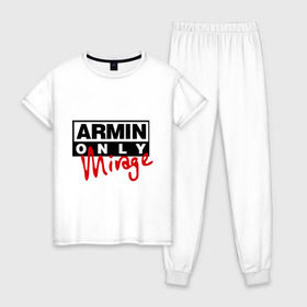 Женская пижама хлопок с принтом Armin only - mirage в Тюмени, 100% хлопок | брюки и футболка прямого кроя, без карманов, на брюках мягкая резинка на поясе и по низу штанин | addicted | buuren | mirage | van | аrmin