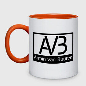 Кружка двухцветная с принтом Armin van buuren logo в Тюмени, керамика | объем — 330 мл, диаметр — 80 мм. Цветная ручка и кайма сверху, в некоторых цветах — вся внутренняя часть | addicted | buuren | van | аrmin