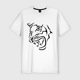 Мужская футболка премиум с принтом Тату голова тигра в Тюмени, 92% хлопок, 8% лайкра | приталенный силуэт, круглый вырез ворота, длина до линии бедра, короткий рукав | голова | тату | тигр
