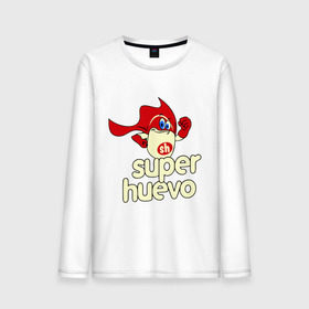 Мужской лонгслив хлопок с принтом Super Huevo в Тюмени, 100% хлопок |  | huevo | super | герой | супер