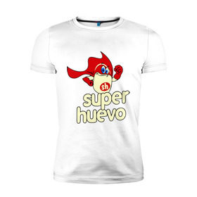 Мужская футболка премиум с принтом Super Huevo в Тюмени, 92% хлопок, 8% лайкра | приталенный силуэт, круглый вырез ворота, длина до линии бедра, короткий рукав | huevo | super | герой | супер