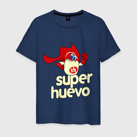 Мужская футболка хлопок с принтом Super Huevo в Тюмени, 100% хлопок | прямой крой, круглый вырез горловины, длина до линии бедер, слегка спущенное плечо. | huevo | super | герой | супер