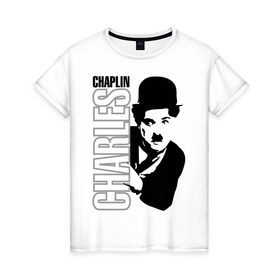 Женская футболка хлопок с принтом Чарльз Чаплин в Тюмени, 100% хлопок | прямой крой, круглый вырез горловины, длина до линии бедер, слегка спущенное плечо | кино | котелок | чаплин | чарли