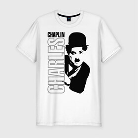 Мужская футболка премиум с принтом Чарльз Чаплин в Тюмени, 92% хлопок, 8% лайкра | приталенный силуэт, круглый вырез ворота, длина до линии бедра, короткий рукав | кино | котелок | чаплин | чарли