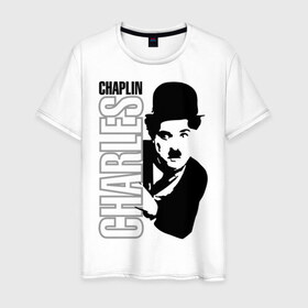 Мужская футболка хлопок с принтом Чарльз Чаплин в Тюмени, 100% хлопок | прямой крой, круглый вырез горловины, длина до линии бедер, слегка спущенное плечо. | кино | котелок | чаплин | чарли