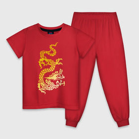 Детская пижама хлопок с принтом Золотой дракон в Тюмени, 100% хлопок |  брюки и футболка прямого кроя, без карманов, на брюках мягкая резинка на поясе и по низу штанин
 | Тематика изображения на принте: дракон | золотой | китайский | тату