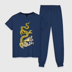 Женская пижама хлопок с принтом Золотой дракон в Тюмени, 100% хлопок | брюки и футболка прямого кроя, без карманов, на брюках мягкая резинка на поясе и по низу штанин | дракон | золотой | китайский | тату