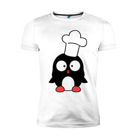 Мужская футболка премиум с принтом Пингвин повар в Тюмени, 92% хлопок, 8% лайкра | приталенный силуэт, круглый вырез ворота, длина до линии бедра, короткий рукав | пингвин