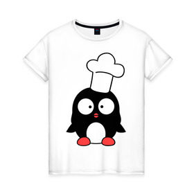 Женская футболка хлопок с принтом Пингвин повар в Тюмени, 100% хлопок | прямой крой, круглый вырез горловины, длина до линии бедер, слегка спущенное плечо | пингвин