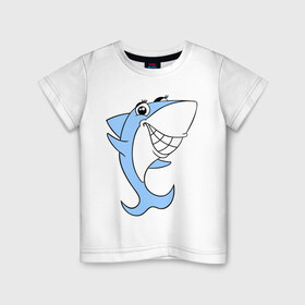 Детская футболка хлопок с принтом Акула девочка в Тюмени, 100% хлопок | круглый вырез горловины, полуприлегающий силуэт, длина до линии бедер | Тематика изображения на принте: акула | девочка | милая | улыбка