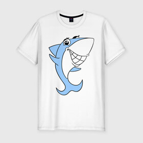 Мужская футболка премиум с принтом Акула девочка в Тюмени, 92% хлопок, 8% лайкра | приталенный силуэт, круглый вырез ворота, длина до линии бедра, короткий рукав | Тематика изображения на принте: акула | девочка | милая | улыбка