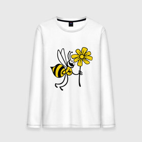 Мужской лонгслив хлопок с принтом Пчела с цветочком в Тюмени, 100% хлопок |  | оса | пчела | цветок | шмель