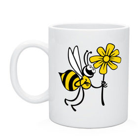 Кружка с принтом Пчела с цветочком в Тюмени, керамика | объем — 330 мл, диаметр — 80 мм. Принт наносится на бока кружки, можно сделать два разных изображения | оса | пчела | цветок | шмель