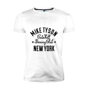 Мужская футболка премиум с принтом Mike Tyson CatsKill Boxing Club в Тюмени, 92% хлопок, 8% лайкра | приталенный силуэт, круглый вырез ворота, длина до линии бедра, короткий рукав | boxing | catskill | club | mike | new | tyson | york | бокс | йорк | клуб | майк | нью | тайсон
