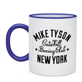 Кружка двухцветная с принтом Mike Tyson CatsKill Boxing Club в Тюмени, керамика | объем — 330 мл, диаметр — 80 мм. Цветная ручка и кайма сверху, в некоторых цветах — вся внутренняя часть | boxing | catskill | club | mike | new | tyson | york | бокс | йорк | клуб | майк | нью | тайсон
