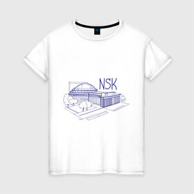 Женская футболка хлопок с принтом NSK в Тюмени, 100% хлопок | прямой крой, круглый вырез горловины, длина до линии бедер, слегка спущенное плечо | nsk | город | новосибирск | театр