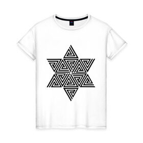 Женская футболка хлопок с принтом Цветок жизни (Геометрический рисунок) в Тюмени, 100% хлопок | прямой крой, круглый вырез горловины, длина до линии бедер, слегка спущенное плечо | геометрия | жизнь | треугольник | узор | цветок