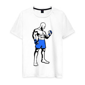 Мужская футболка хлопок с принтом Суровый боец в Тюмени, 100% хлопок | прямой крой, круглый вырез горловины, длина до линии бедер, слегка спущенное плечо. | боец | боксер | спортсмен | суровый