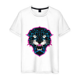 Мужская футболка хлопок с принтом Пантера в Тюмени, 100% хлопок | прямой крой, круглый вырез горловины, длина до линии бедер, слегка спущенное плечо. | art | kat | panther | swag | арт | кошка | пантера | свэг