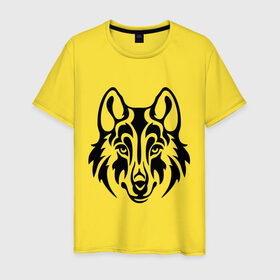 Мужская футболка хлопок с принтом Морда волка в Тюмени, 100% хлопок | прямой крой, круглый вырез горловины, длина до линии бедер, слегка спущенное плечо. | волк | голова | тату