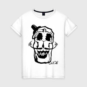 Женская футболка хлопок с принтом Череп из девушек Дали в Тюмени, 100% хлопок | прямой крой, круглый вырез горловины, длина до линии бедер, слегка спущенное плечо | дали | девушка | тело | фигура | череп
