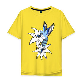Мужская футболка хлопок Oversize с принтом Колибри в Тюмени, 100% хлопок | свободный крой, круглый ворот, “спинка” длиннее передней части | колибри | лилия | прица | цветы