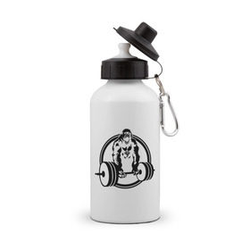 Бутылка спортивная с принтом Горилла со штангой в Тюмени, металл | емкость — 500 мл, в комплекте две пластиковые крышки и карабин для крепления | горилла | кач | спорт | штанга