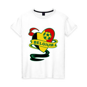Женская футболка хлопок с принтом Сборная Бельгии по Футболу в Тюмени, 100% хлопок | прямой крой, круглый вырез горловины, длина до линии бедер, слегка спущенное плечо | belgium | бельгия | мяч | сборная | флаг бельгии | футбол
