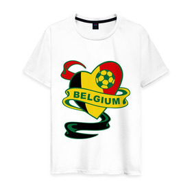 Мужская футболка хлопок с принтом Сборная Бельгии по Футболу в Тюмени, 100% хлопок | прямой крой, круглый вырез горловины, длина до линии бедер, слегка спущенное плечо. | belgium | бельгия | мяч | сборная | флаг бельгии | футбол