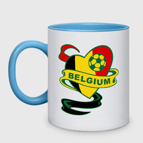 Кружка двухцветная с принтом Сборная Бельгии по Футболу в Тюмени, керамика | объем — 330 мл, диаметр — 80 мм. Цветная ручка и кайма сверху, в некоторых цветах — вся внутренняя часть | belgium | бельгия | мяч | сборная | флаг бельгии | футбол