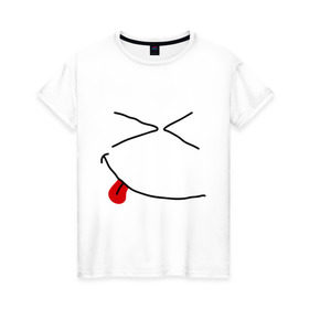 Женская футболка хлопок с принтом Смайл ржунемогу в Тюмени, 100% хлопок | прямой крой, круглый вырез горловины, длина до линии бедер, слегка спущенное плечо | smile | смайл | смайлик | улыбка | улыбочка | язык