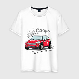 Мужская футболка хлопок с принтом Mini Cooper в Тюмени, 100% хлопок | прямой крой, круглый вырез горловины, длина до линии бедер, слегка спущенное плечо. | mini cooper | автомобиль | машина | мини купер | миникупер