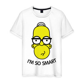 Мужская футболка хлопок с принтом I`m so smart в Тюмени, 100% хлопок | прямой крой, круглый вырез горловины, длина до линии бедер, слегка спущенное плечо. | Тематика изображения на принте: гомер