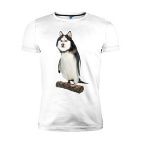 Мужская футболка премиум с принтом Хаскогвин в Тюмени, 92% хлопок, 8% лайкра | приталенный силуэт, круглый вырез ворота, длина до линии бедра, короткий рукав | пингвин