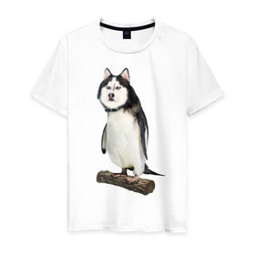 Мужская футболка хлопок с принтом Хаскогвин в Тюмени, 100% хлопок | прямой крой, круглый вырез горловины, длина до линии бедер, слегка спущенное плечо. | пингвин