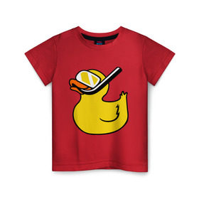 Детская футболка хлопок с принтом Утенок пловец в Тюмени, 100% хлопок | круглый вырез горловины, полуприлегающий силуэт, длина до линии бедер | Тематика изображения на принте: акваланг | водолаз | пловец | утенок | утка | утя