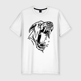 Мужская футболка премиум с принтом Злая собака в Тюмени, 92% хлопок, 8% лайкра | приталенный силуэт, круглый вырез ворота, длина до линии бедра, короткий рукав | злая | злой | оскал | пасть | пес | собака