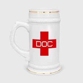 Кружка пивная с принтом Доктор в Тюмени,  керамика (Материал выдерживает высокую температуру, стоит избегать резкого перепада температур) |  объем 630 мл | Тематика изображения на принте: doc | док | доктор | красный | крест