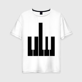 Женская футболка хлопок Oversize с принтом Fuck your music! в Тюмени, 100% хлопок | свободный крой, круглый ворот, спущенный рукав, длина до линии бедер
 | your | вашу | клавиши | музыка | пианино | твою