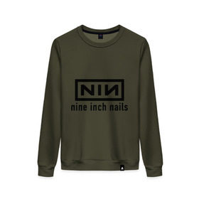 Женский свитшот хлопок с принтом Nine inch nails logo в Тюмени, 100% хлопок | прямой крой, круглый вырез, на манжетах и по низу широкая трикотажная резинка  | inch | logo | nails | nine | лого