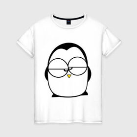 Женская футболка хлопок с принтом Недовольный пингвин в Тюмени, 100% хлопок | прямой крой, круглый вырез горловины, длина до линии бедер, слегка спущенное плечо | пингвин