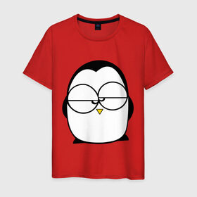 Мужская футболка хлопок с принтом Недовольный пингвин в Тюмени, 100% хлопок | прямой крой, круглый вырез горловины, длина до линии бедер, слегка спущенное плечо. | пингвин
