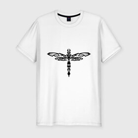 Мужская футболка премиум с принтом Стрекоза в Тюмени, 92% хлопок, 8% лайкра | приталенный силуэт, круглый вырез ворота, длина до линии бедра, короткий рукав | Тематика изображения на принте: насекомое | стрекоза | тату | трайбл | узор