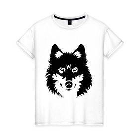 Женская футболка хлопок с принтом Северный волк в Тюмени, 100% хлопок | прямой крой, круглый вырез горловины, длина до линии бедер, слегка спущенное плечо | волк | голова | север
