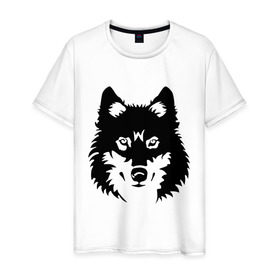 Мужская футболка хлопок с принтом Северный волк в Тюмени, 100% хлопок | прямой крой, круглый вырез горловины, длина до линии бедер, слегка спущенное плечо. | волк | голова | север