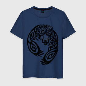 Мужская футболка хлопок с принтом Тату медведь в Тюмени, 100% хлопок | прямой крой, круглый вырез горловины, длина до линии бедер, слегка спущенное плечо. | Тематика изображения на принте: злой | лапы | медведь | мишка | разъяренный | тату