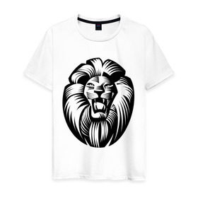 Мужская футболка хлопок с принтом Бесстрашный лев в Тюмени, 100% хлопок | прямой крой, круглый вырез горловины, длина до линии бедер, слегка спущенное плечо. | бесстрашный | голова | грива | лев | объем